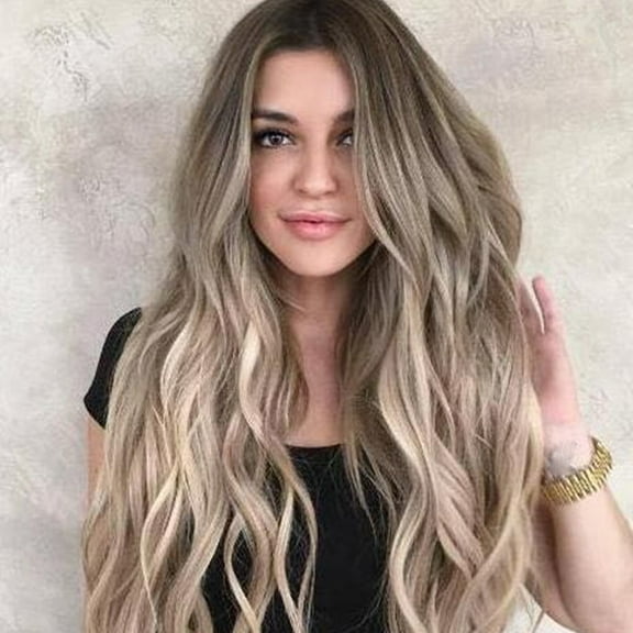 JunYeShi Long Curly Synthetic Wig, Natural Wavy Wig with Wig Cap, Full and Voluminous, Best Mix Colors Wig for Women