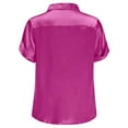 thumbnail image 5 of dazeni Women's Elegant Cowl Neck Satin Shirts Smooth Short Sleeve Lapel Business Blouses Casual Office Work Dressy Tops Hot Pink Large, 5 of 8