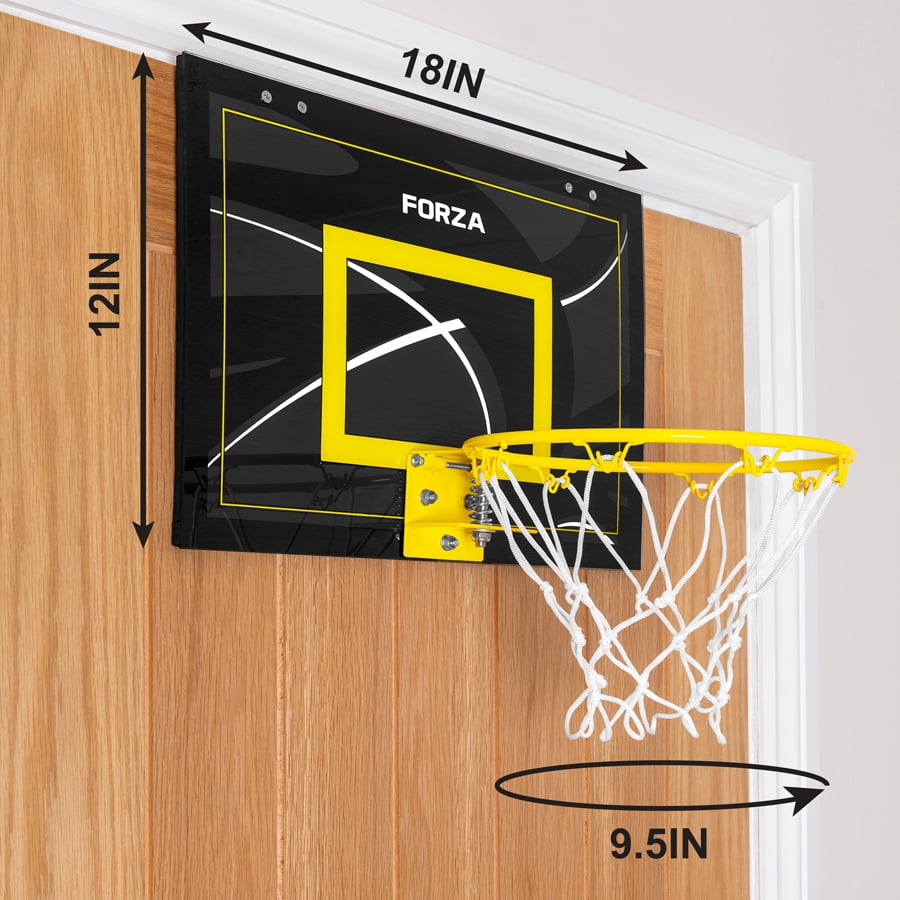 FORZA Mini Over-The-Door Basketball Hoop Set – 18" x 12" Backboard, Steel Rim, Foam-Padded Brackets – Includes Mini Basketball & Pump