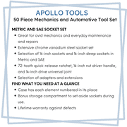 APOLLO TOOLS 50 Piece quarter inch Drive Socket Set DT0004