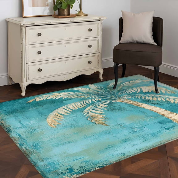 3'x5' Area Rugs, Green Tree Coastal Beach Indoor Outdoor Area Rug for Living Room Bedroom, Vintage Tropical Plant Washable Bathroom Rugs Kitchen Floor Carpet Mats Home Decor Aesthetic