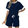 thumbnail image 6 of Mgmyaa Womens Fashion 2 Piece Outfits Sweatsuits 2025 Summer Short Sleeve Loungewear Tracksuit Round Neck Spliced Color Lounge Shorts Sets, 6 of 8