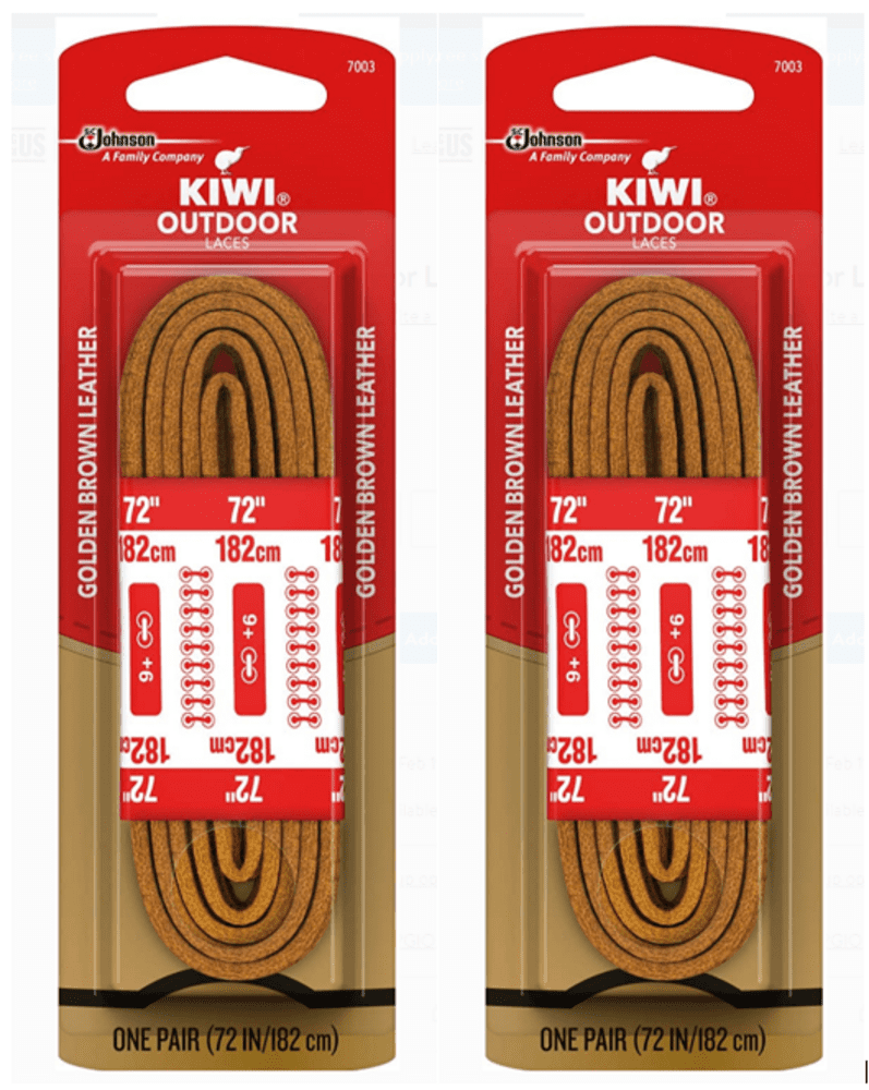 Lot of 3 Kiwi Outdoor Leather Shoe Laces Tan 72 Inches 183 cm 9 Eyelets 7003 