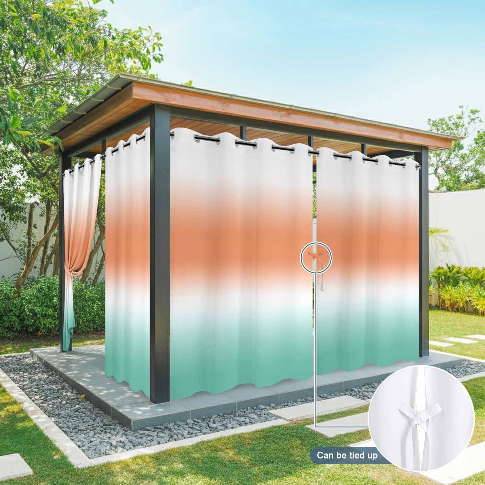 Orange and Teal Gradient Outdoor Curtains for Patio, Minimalist Orange Mint Ombre Modern Sunshade Privacy Drapes Grommet Waterproof Outside Curtains for Porch/Cabana/Balcony 54"x 108", 1 Panel