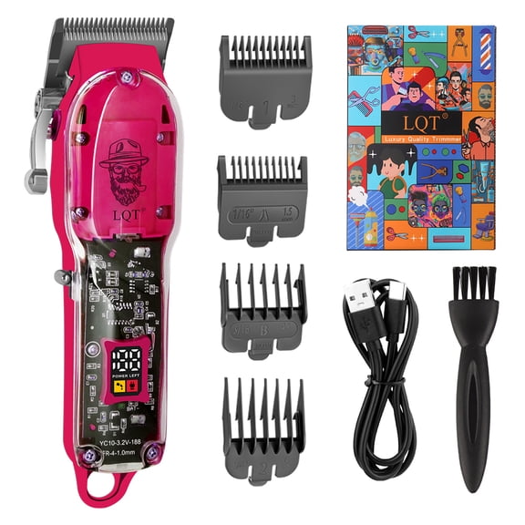LQT Hair Clipper, 7-Piece Grooming Kit, LCD Display Men's Hair Clipper, Pink Fashion Style