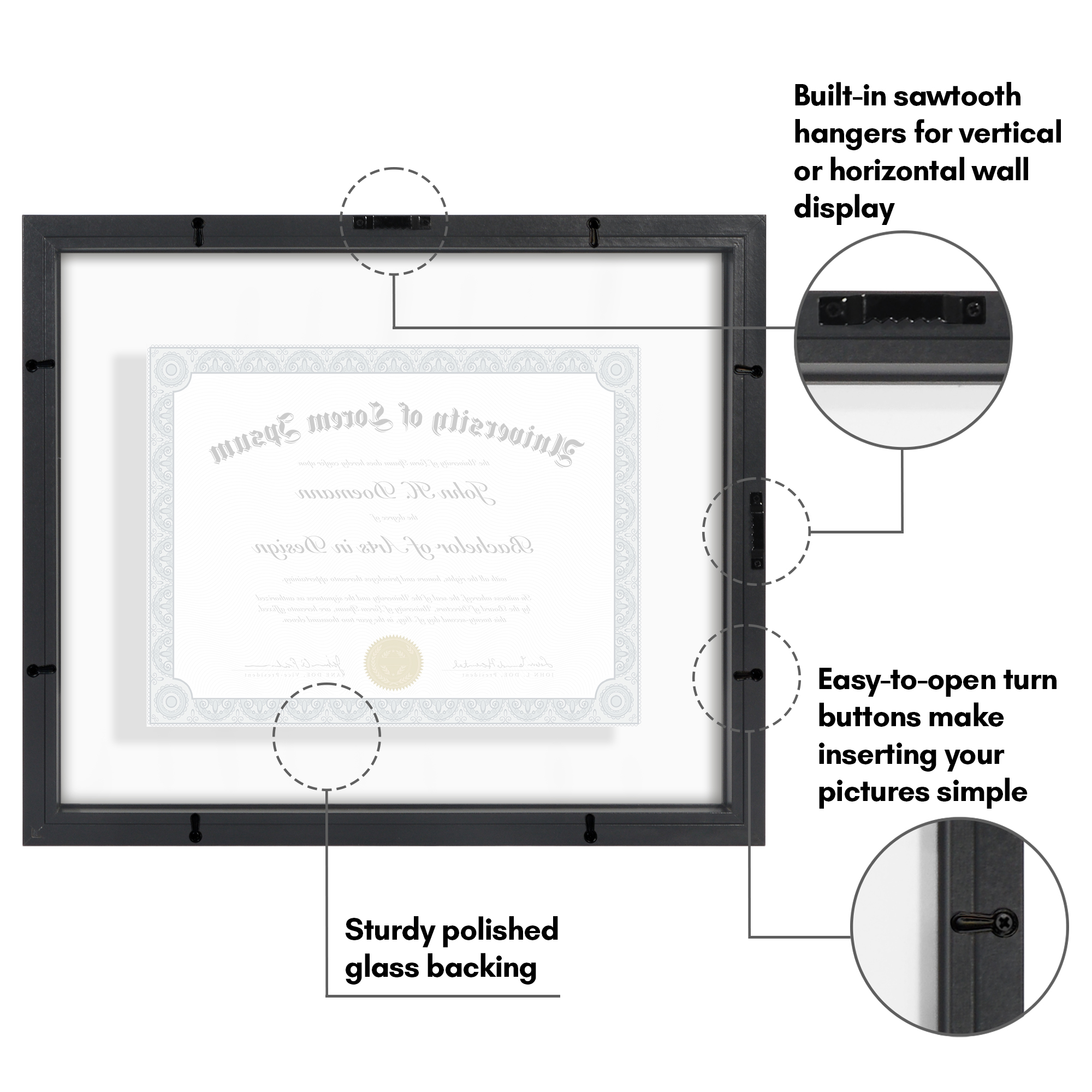 Americanflat 12.5x15 Diploma Frame with Shatter-Resistant Glass Floating Made Signature Float Frames - Black