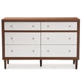 thumbnail image 3 of Baxton Studio Harlow Commode Double à 6 Tiroirs en Blanc et Noyer, 3 of 5