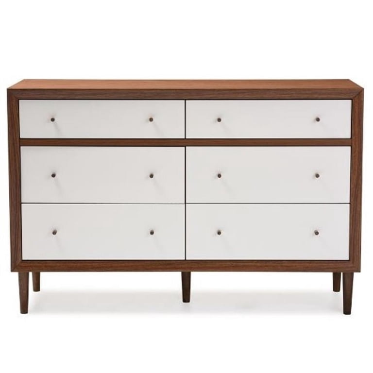 Baxton Studio Harlow Mid-century Modern Scandinavian Style White and Walnut Wood 6-drawer Storage Dresser Baxton Studio Harlow Mid-century Modern Scandinavian Style White and Walnut Wood 6-drawer Storage Dresser