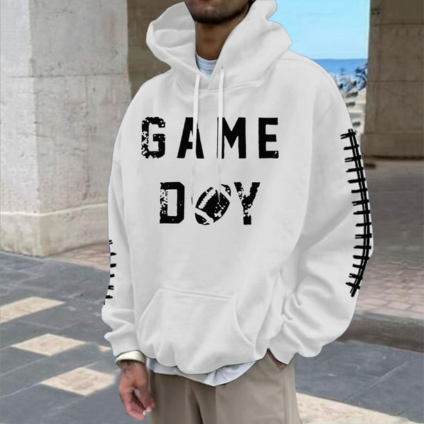 MHFRRA Sudadera con Capucha para Hombre, con Estampado de Fútbol, Informal, Holgada, para Uso Diario, Cómoda y Cálida Blanco