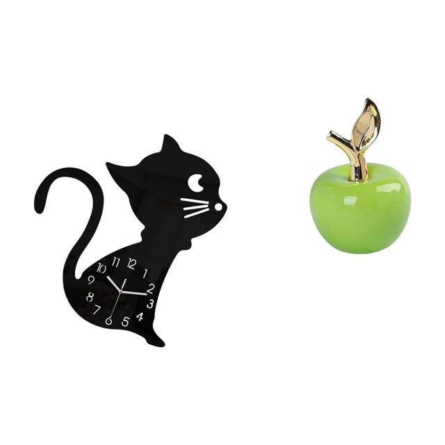 Reloj De Pared De Gato De Dibujos Animados De Acrílico Y Figura De Cerámica, Escultura Decorativa Moderna Para Sala De Estar, Cafetería, Sala De Estudio, Adorno Navideño.