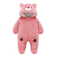 thumbnail image 2 of Lilgiuy Baby Fuzzy Bear Ear One Piece Romper Winter Warm Cozy Zipper Hooded Jumpsuit Toddler Casual Onesie Bodysuit Christmas Gift for Your Child Pink(3-18Months), 2 of 5