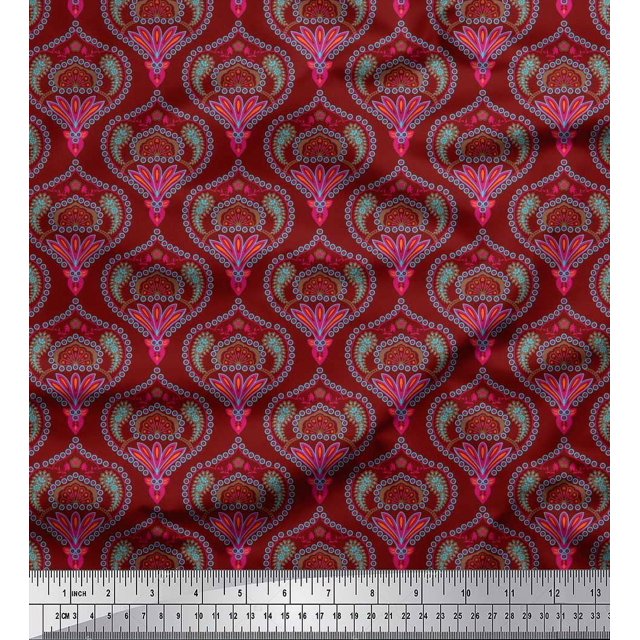 Soimoi Rayon Fabric Moroccan Damask Printed Craft Fabric by the Yard 56 Inch Wide
