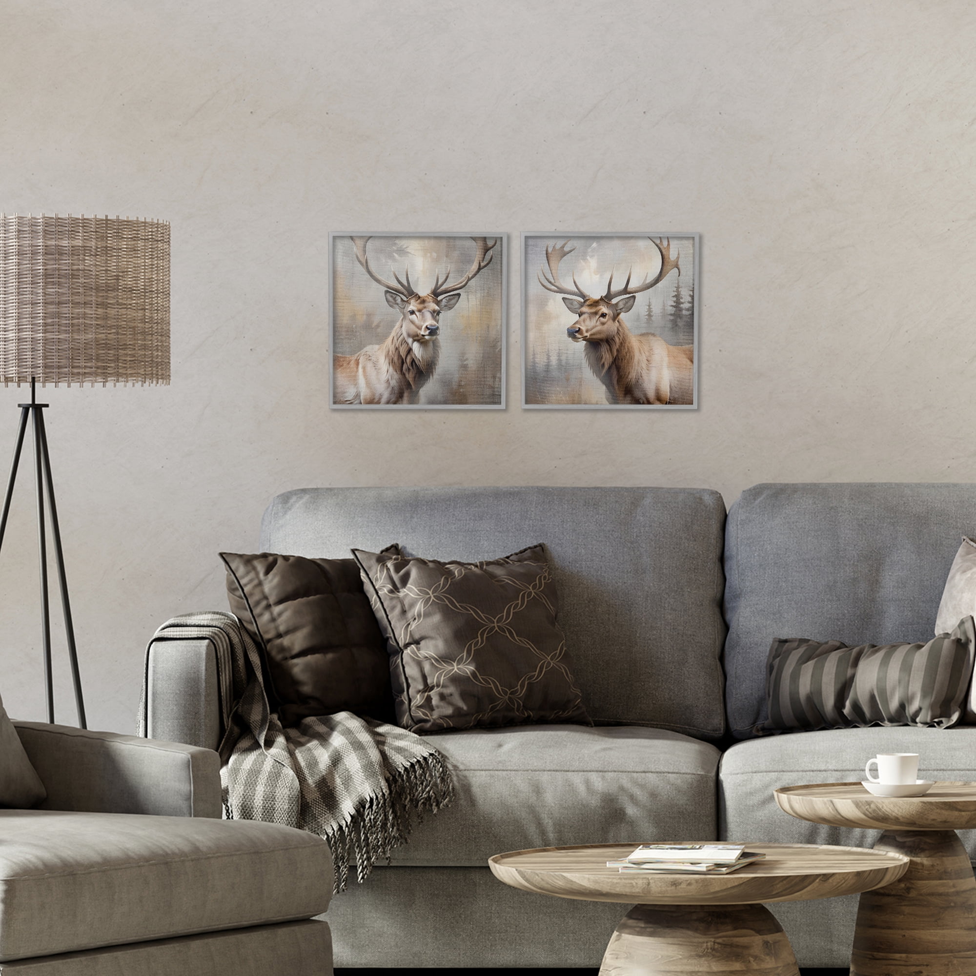 Stupell Industries Glancing Forest Stags 2 Piece Gray Framed Giclee Art Set, design by Susan Arnot