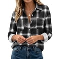 thumbnail image 3 of Yertdoel Flannel Shirt Women Long Sleeve Plaid Lapel Open Front Button Down Shirts Stylish Casual Soft Cozy Cardigan Jackets, 3 of 6