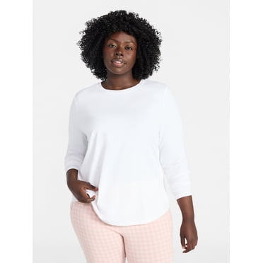 Terra & Sky Women's Plus Size Crewneck Tee with Long Sleeves, Sizes 0X-5X