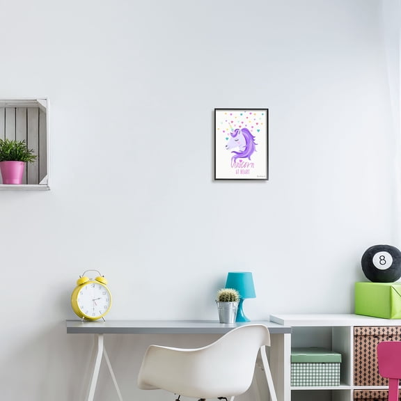 Stupell Industries Unicorn At Heart Phrase Pastel Purple Hearts Pattern Graphic Art Black Framed Art Print Wall Art, Design by Diane Neukirch