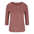 thumbnail image 4 of Womens Corduroy Tops Trendy 3/4 Sleeve Shirts Casual Crew Neck Loose Blouses Solid Rib Basic Tees, 4 of 6