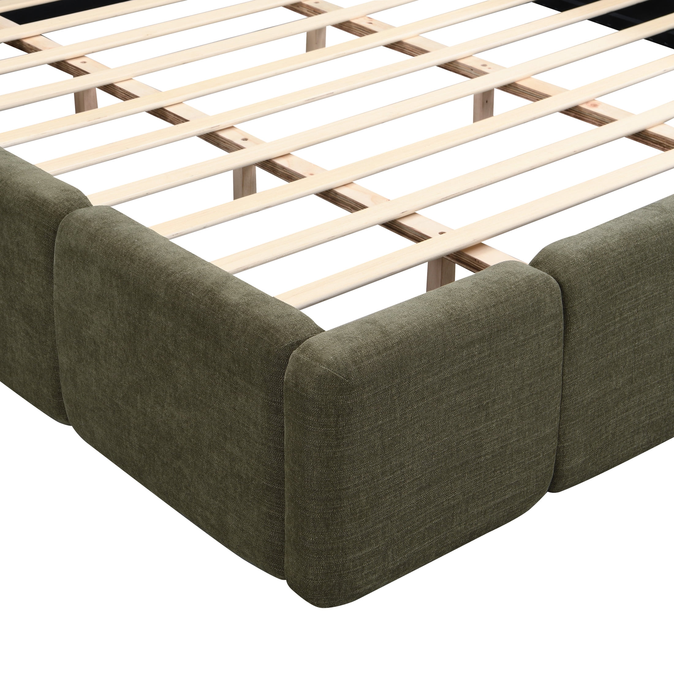 Christopher Knight Home 92" California King Size Bed Frame, Thick Headboard Footboard, Linen Blend Upholstery, Green