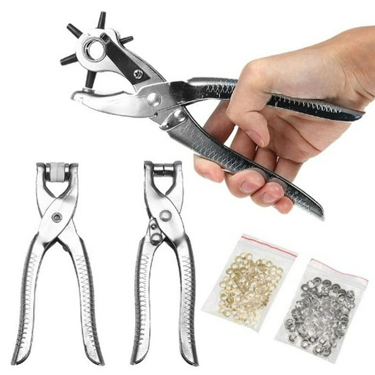  Revolving Leather Belt Hole Punch Plier, Eyelet and Snap  Setting Pliers Hand Puncher Tool Kit Great for Crafts, DIY, Belts, Dog  Collars, Watch Bands, Paper, Includes 100 Eyelet and 100