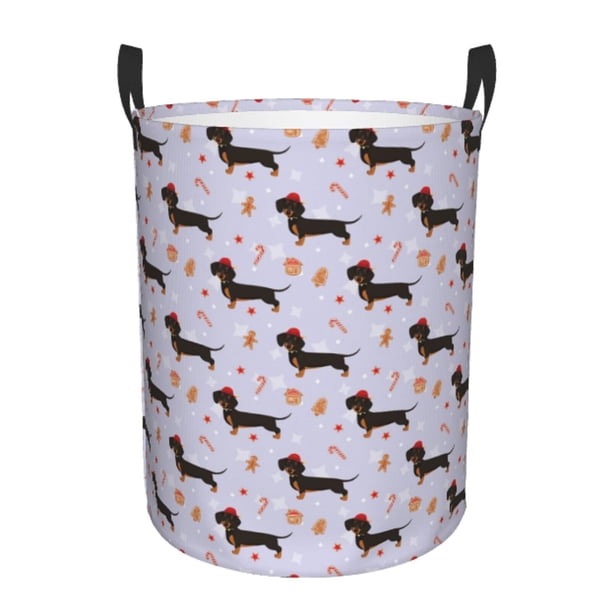 Balery Dachshund Dog Cesta de ropa redonda con asas, impermeable, independiente, para ropa, juguetes, dormitorio y familia-Medium