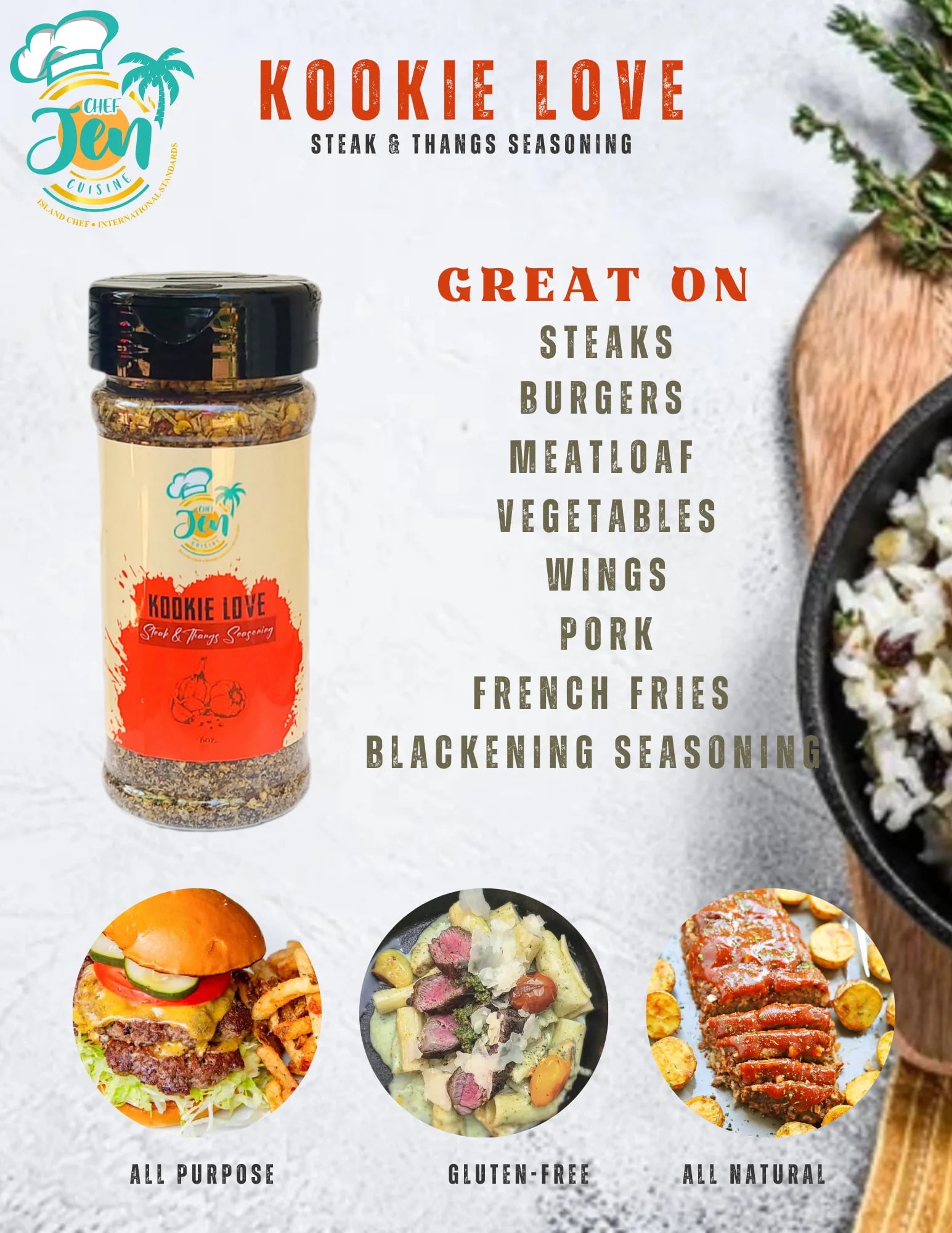 Chef Jen Cuisine Kookie Love Steak & Thangs Seasoning, 5 oz