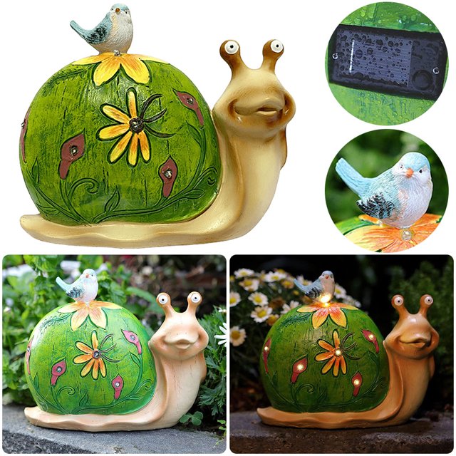 Estatuas de jardín Hugtrwg Caracol Solar Kawaii con Lámpara de pájaro