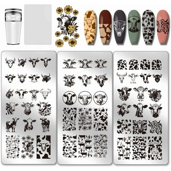 3pcs Cow-Theme Nail Stamping Plates 56 Patterns Cow Spots Nail Art Stencils Cute Animal Manicure Art Templates Leopard Nails Image Plates for Women Manicures Design Printing Supplies