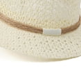 thumbnail image 4 of Karymi Kentucky Derby Hats for Women Hollow Crochet Knit Flat Top Short Brim Straw Fedora Hat with Natural Jute Rope Band Sun Hat, Vintage French Style Beach Hat Derby Hats for Women, 4 of 5
