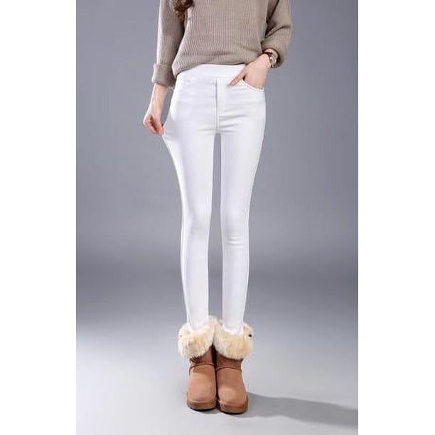 Leggings gruesos con forro polar, pantalones de cintura alta para mujer, pantalones ajustados con cintura elástica, pantalones casuales de otoño e invierno para mujer