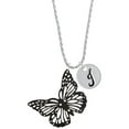 thumbnail image 1 of Delight Jewelry Acrylic Cut Out Butterfly Black Silvertone Script Initial Disc - J - Charm Necklace, 20"+3", 1 of 4