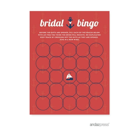 Bridal Shower Bingo Nautical Ocean Adventure Wedding Bridal Shower Game Cards, 20-Pack