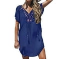 thumbnail image 2 of Rigardu swimsuit coverup for womenswim cover up for women Womens Swimsuit Coverup Lace Crochet V Neck Bathing Suit Cover Up Dress Beach Cover Ups for Swimwear Blue + S, 2 of 6