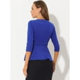 thumbnail image 3 of Top Peplum Elegante con Cinturón Manga 3/4 y Cuello Redondo Allegra K Azul Brillante M, 3 of 5