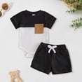 thumbnail image 2 of Baby Boy Summer Outfit Set Contrast Color Romper Tops With Elastic Waist Shorts Cute Waffle Clothes, 2 of 5