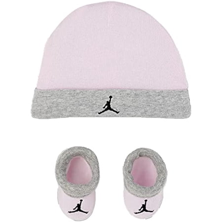 Nike Jordan Infant Baby Hat and Booties Set (Pink(LJ0102-A9Y)/Grey, 0-6 Months)