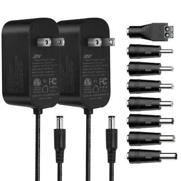 Tonton 2 PACK 12V/2A 6FT Long Black Power Supply Adapte with 8 Plug Tips