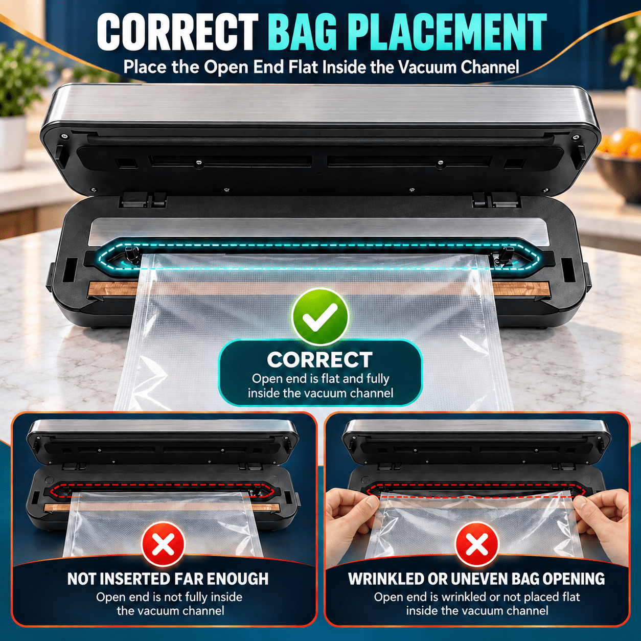 Food Vacuum Sealer Machine with 50 Pack Vacuum Sealer Bags, Food Storage Saver Dry & Moist Food Modes, Built-In Cutter