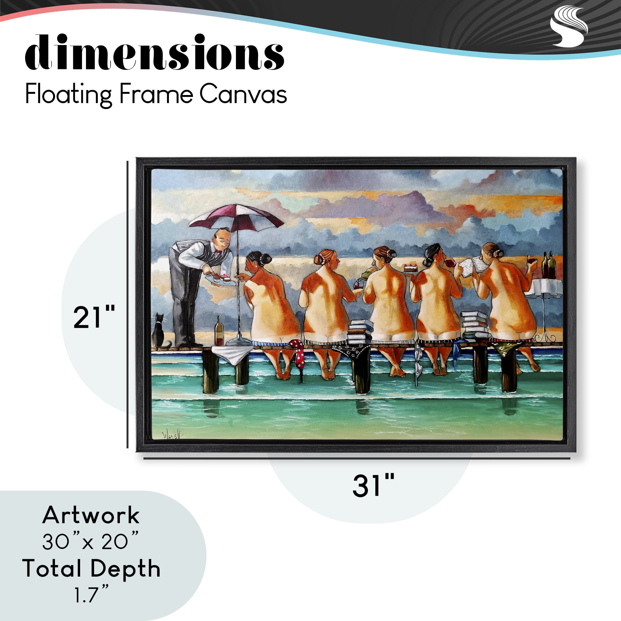 The Book Club Beachgoers Black Framed Floater Canvas Wall Art, design by Ronald West