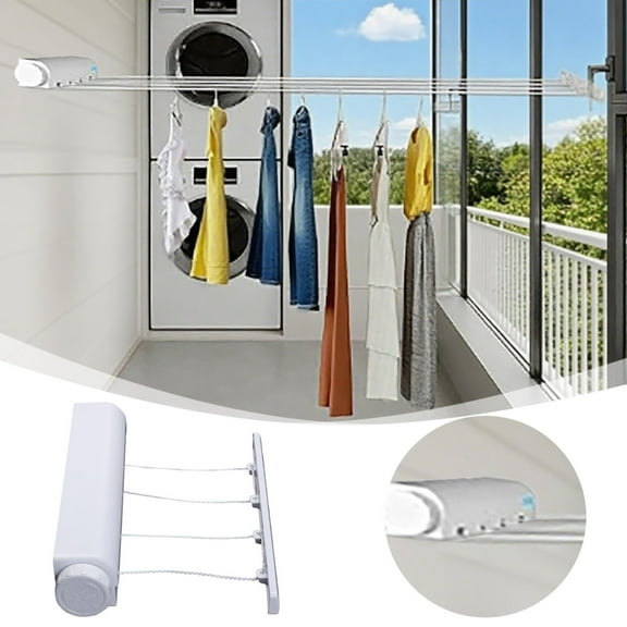 Lolynie Retractable Indoor Clothes Hanger Rope,Wall Mounted Hanger, Drying Towel Rack, Flexible Clothesline, Bathroom Clothes Dryer, Space-Saving, No Drill Installation