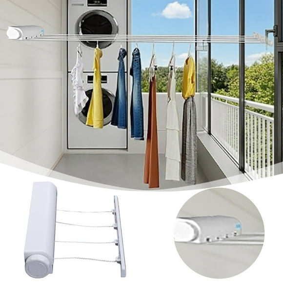 Retractable Wall Mounted Indoor Clothes Hanger Flexible Drying Rack with Towel Hooks for Efficient Space Saving Laundry Solution