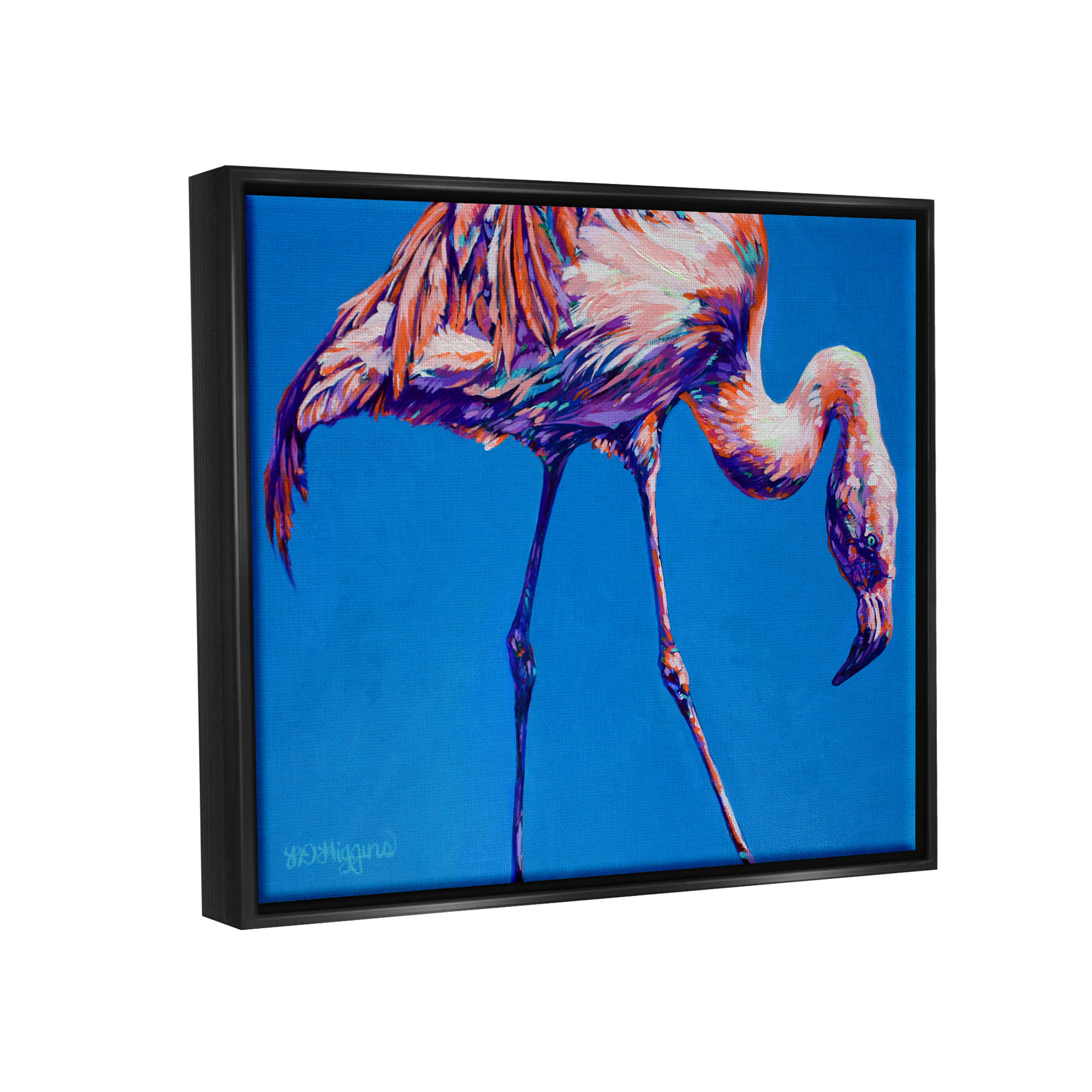 Bold Blue Modern Flamingo Animals & Insects Graphic Art Jet Black Framed Art Print Wall Art