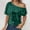 Green, variant on Summer Outfits for Women New Women's Sparkly Casual Solid Color Spliced off Shoulder One Shoulder Short Sleeve Tops Style B-55 White S
