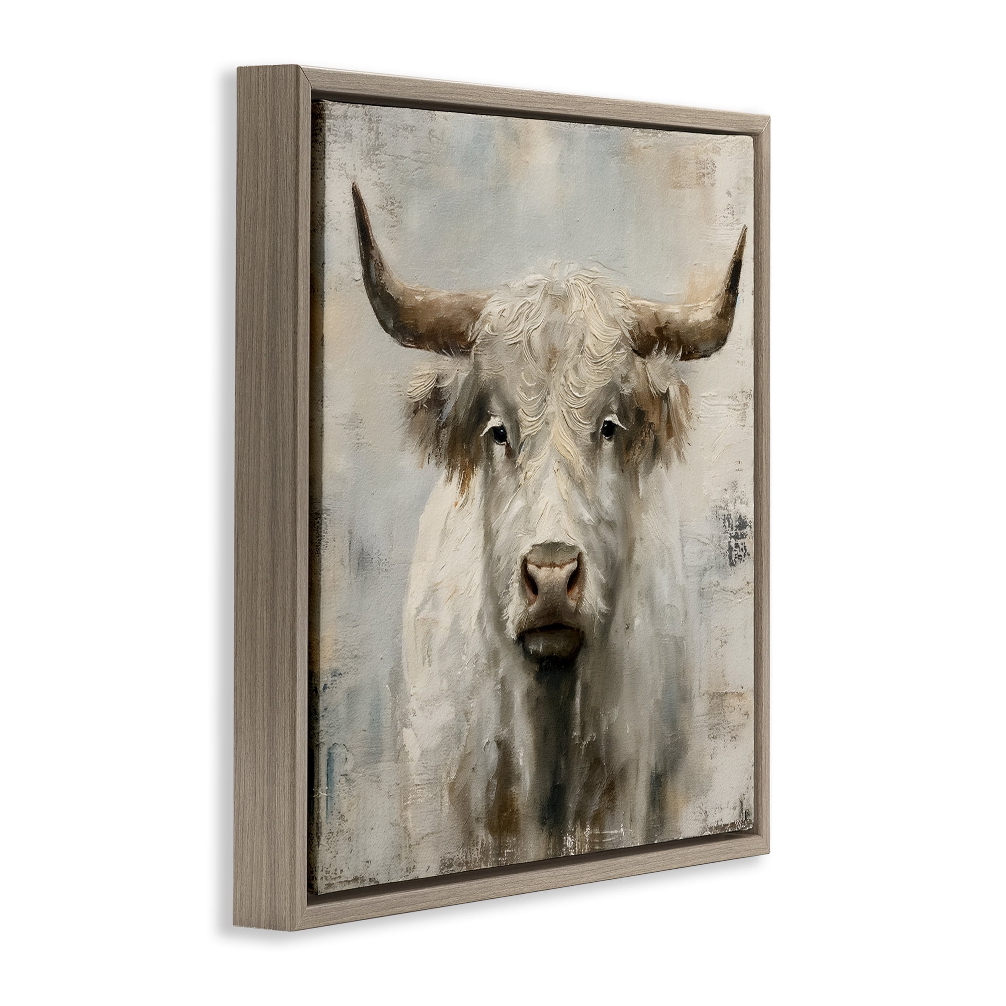 Stupell Industries Fluffy Longhorn Cattle Animals Painting Brown Floater Framed Canvas Art Print Wall Art, 18 x 18