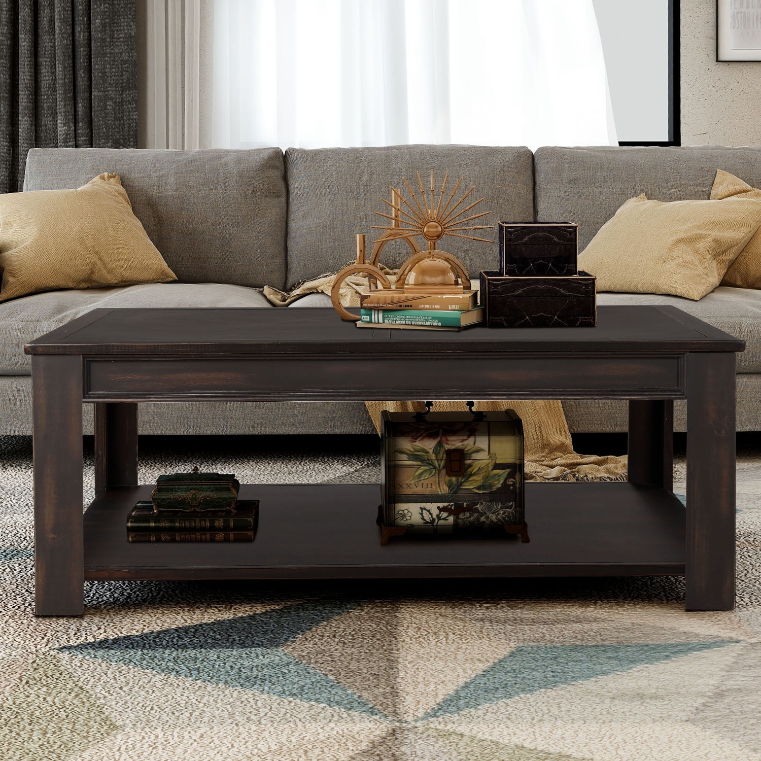 Wooden Wood Top Coffee Table for Living Room, SEGMART 48'' x 26''x 18