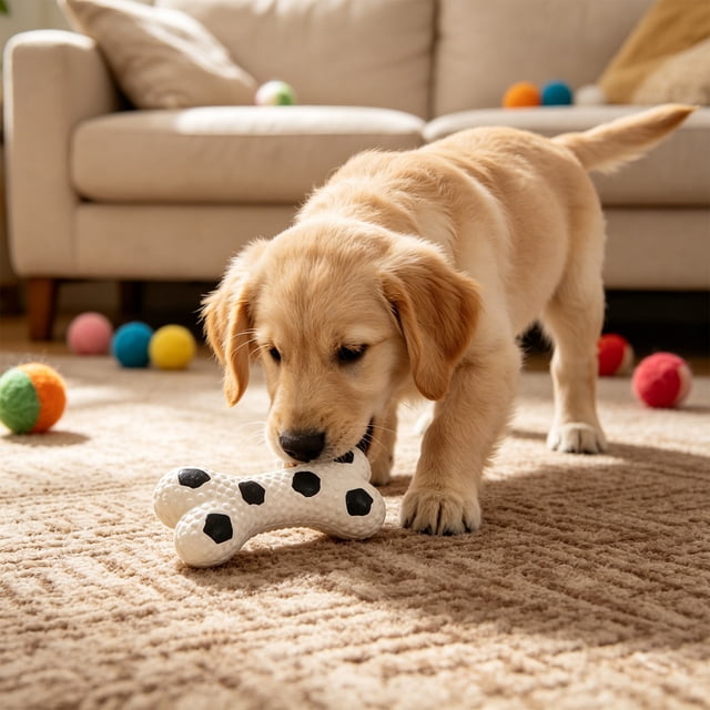 Juguetes para perros de látex: balón de baloncesto, fútbol y huesos chirriantes, masticables para la dentición, alivio de la ansiedad y juego interactivo, 13.5 cm, marrón y blanco