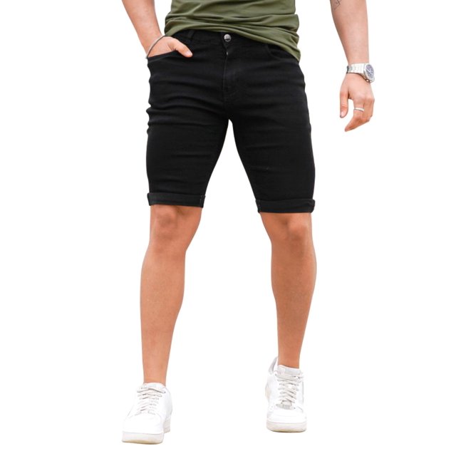 Pantalones cortos GINGTTO Black Jean para hombre, ajustados, casuales, ajustados, 36