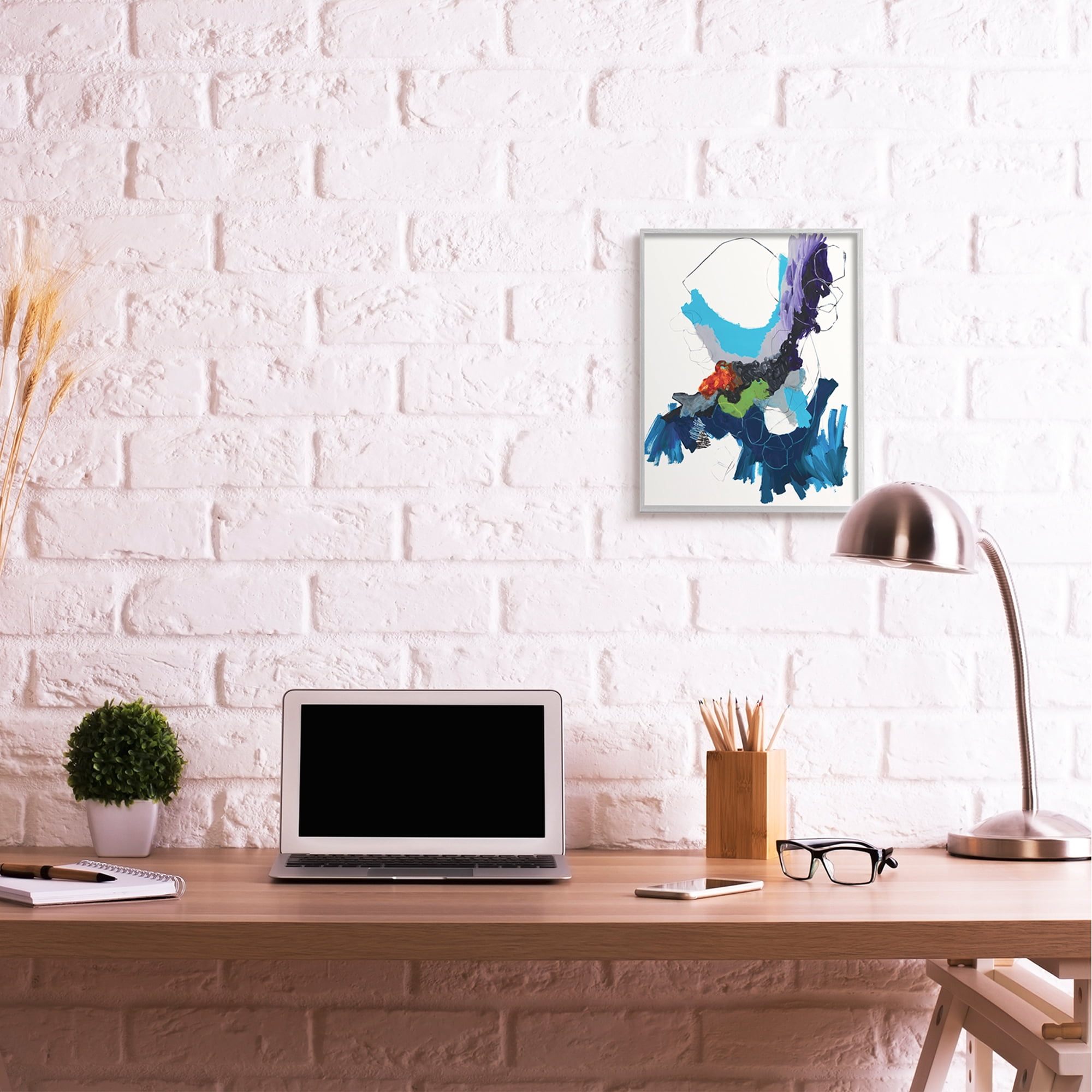 Stupell Industries Modern Pop Abstraction Blue Purple Grey,16 x 20,Designed by Jeff Iorillo