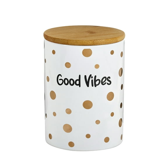 FASHIONCRAFT 88088 White Canister Stash Jar, Good Vibes Novelty Stash Jar