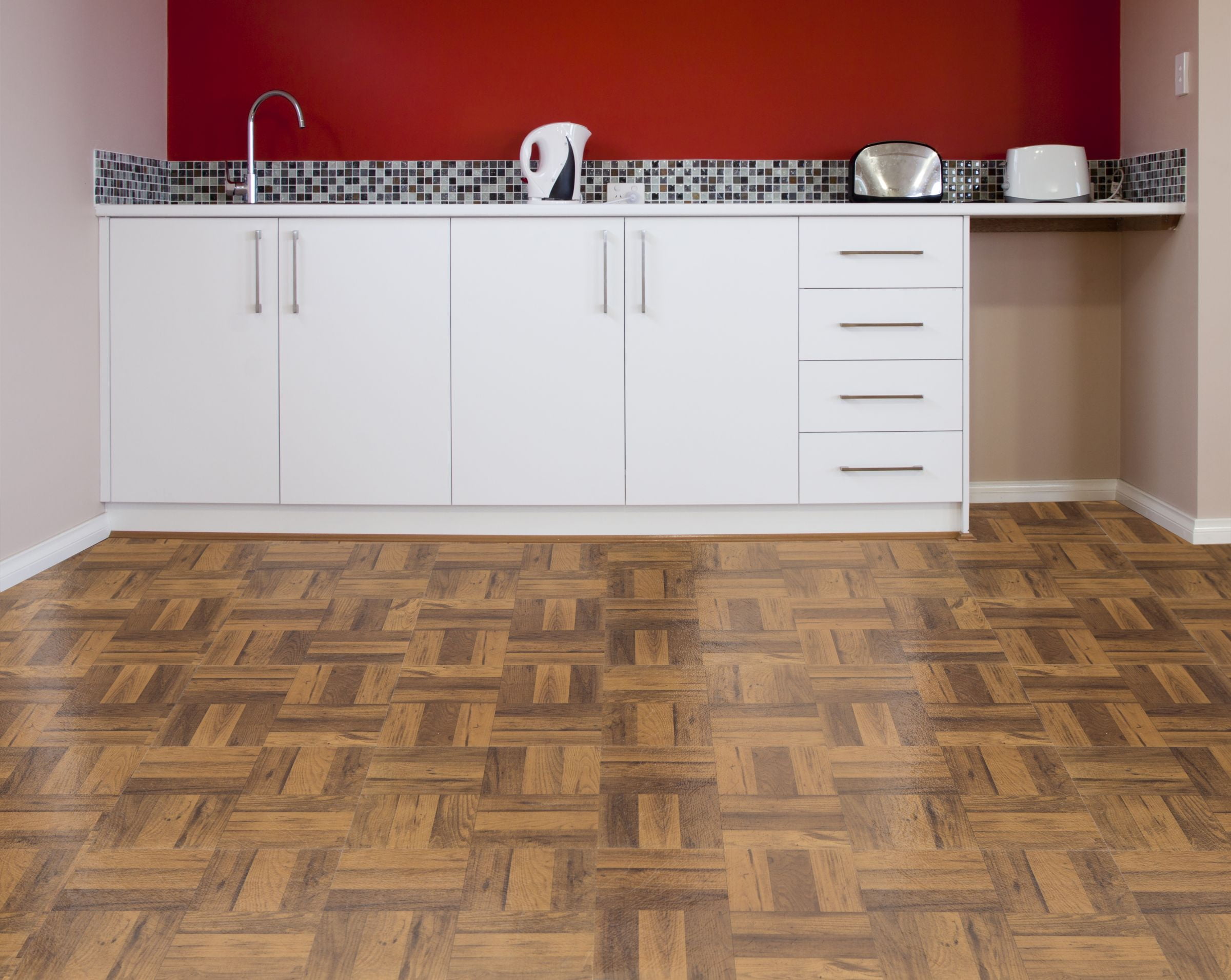 Creative Home: Nexus Vinyl Self Stick Tile: 225 3 Finger Medium Oak Parquet: 1 Box 20 Tiles: Covers 20 Sq. Ft.