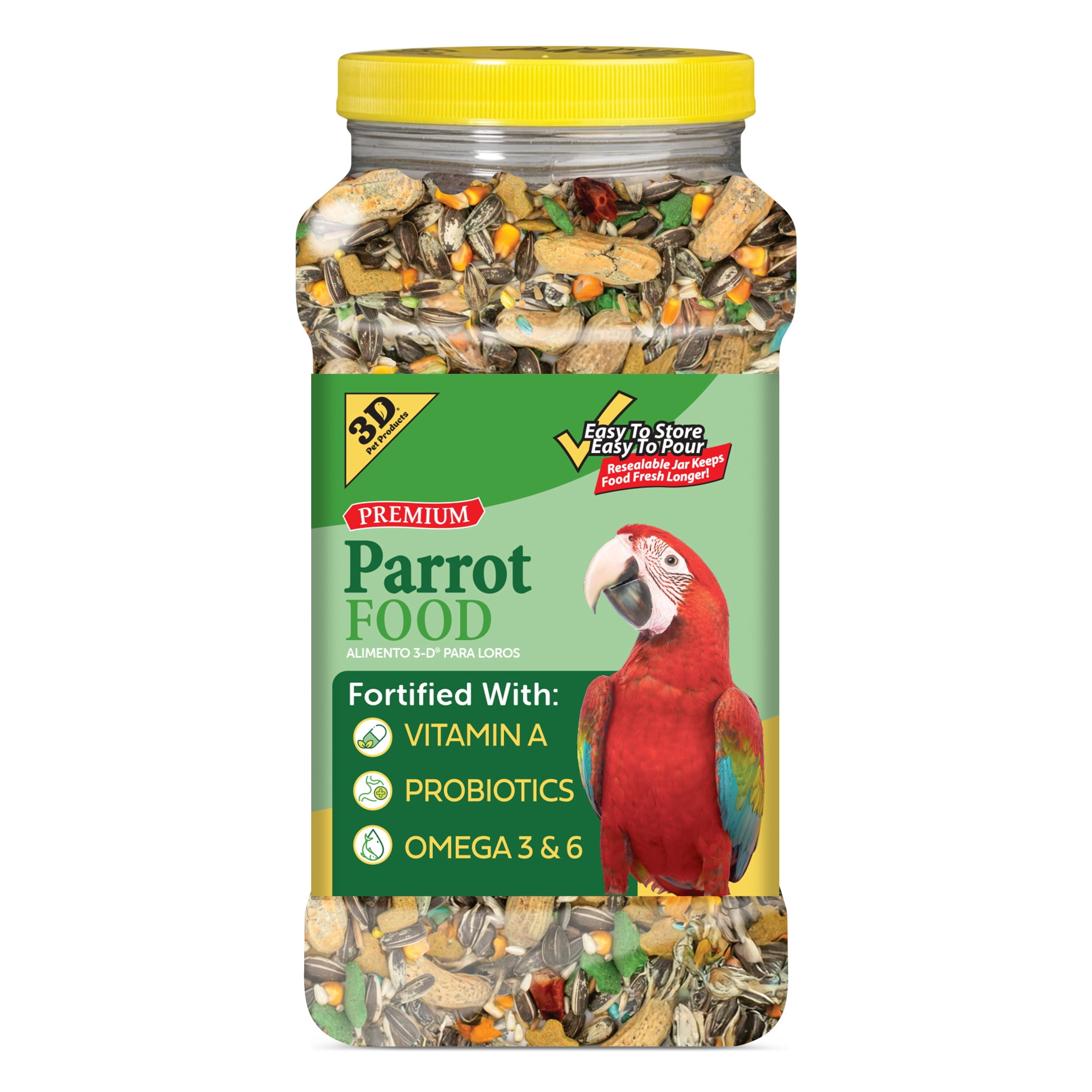 3-D Pet Products Premium Parrot Bird Food, Seeds, 4 lb. Stay Fresh Jar